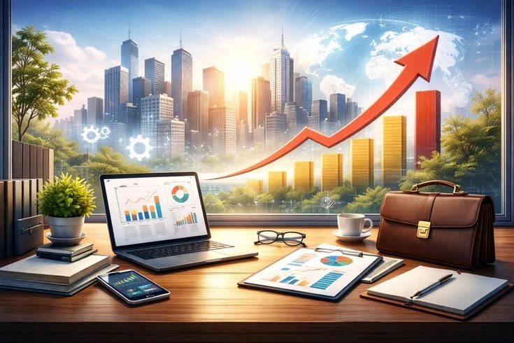 digital marketing analytics dashboard with business growth charts and performance reports