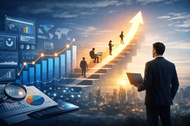 business growth with analytics and digital marketing strategy.